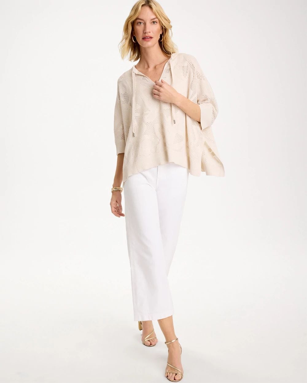 Crochet Lace Notch Neck Poncho