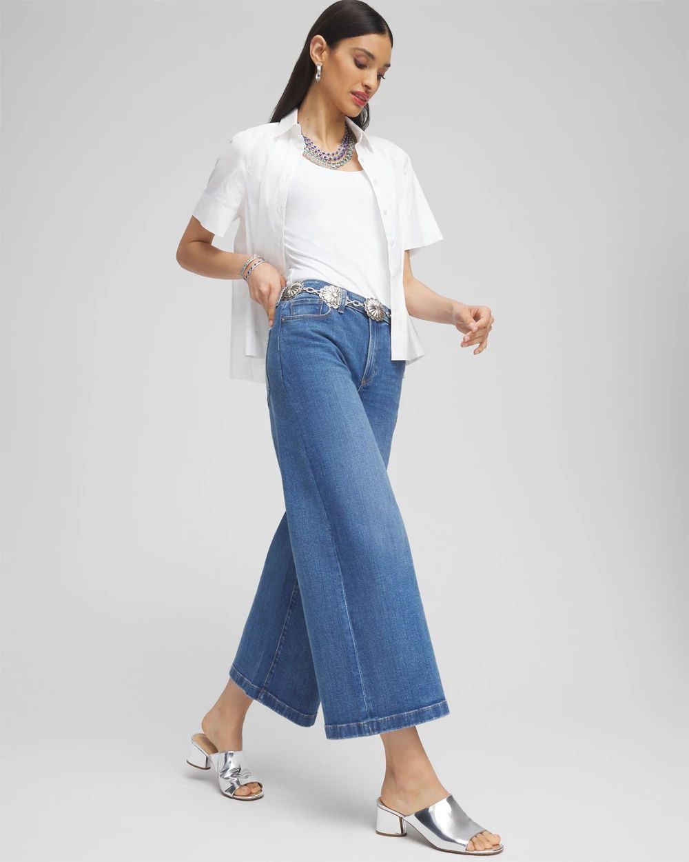 High Rise Wide Leg Cropped Denim