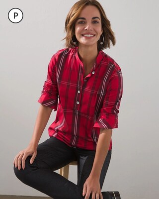 Petite Plaid Crystal-Button Shirt