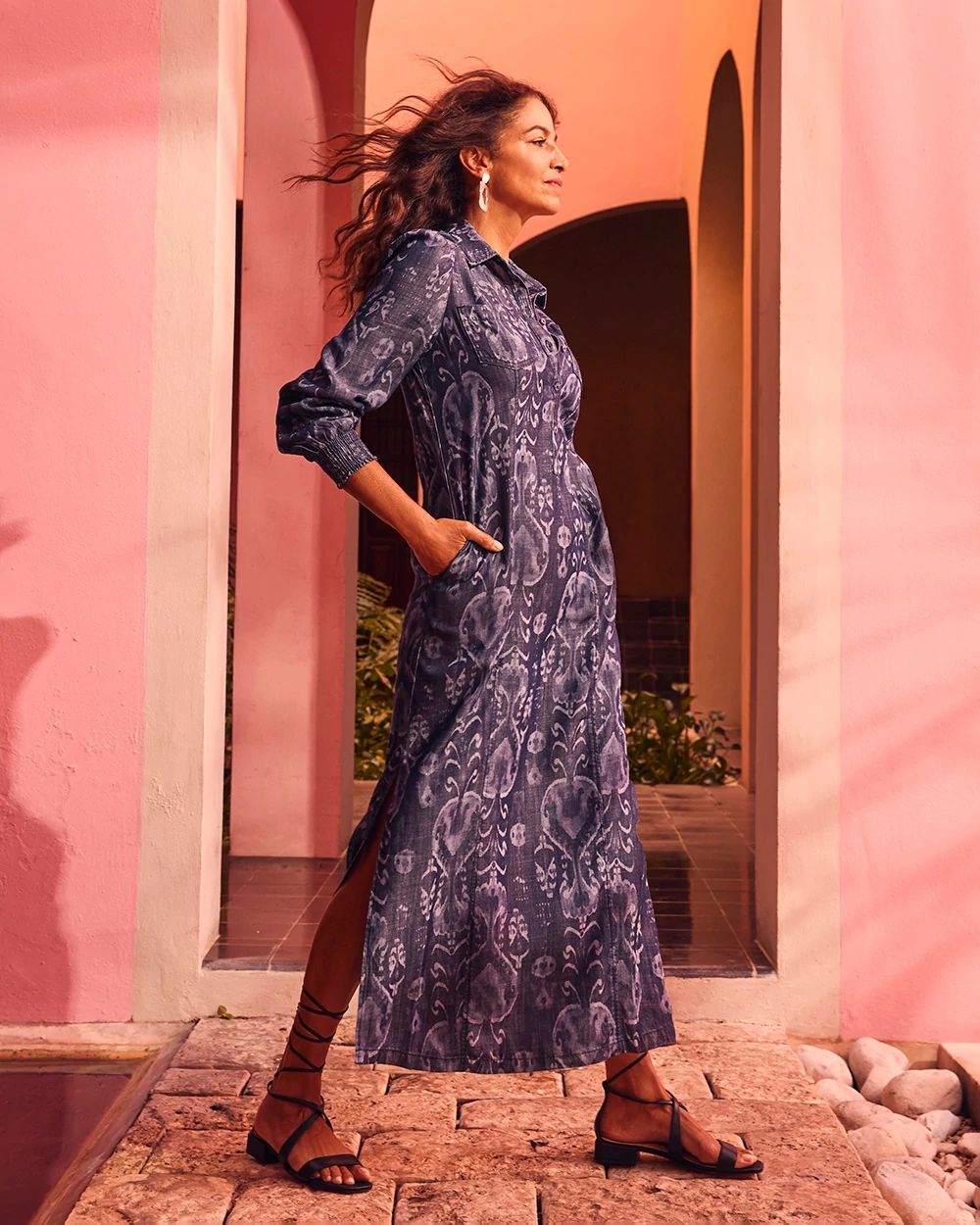 Tencel Ikat Print Shirt Dress