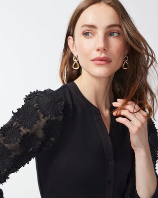 3D Floral Applique Sleeve Top
