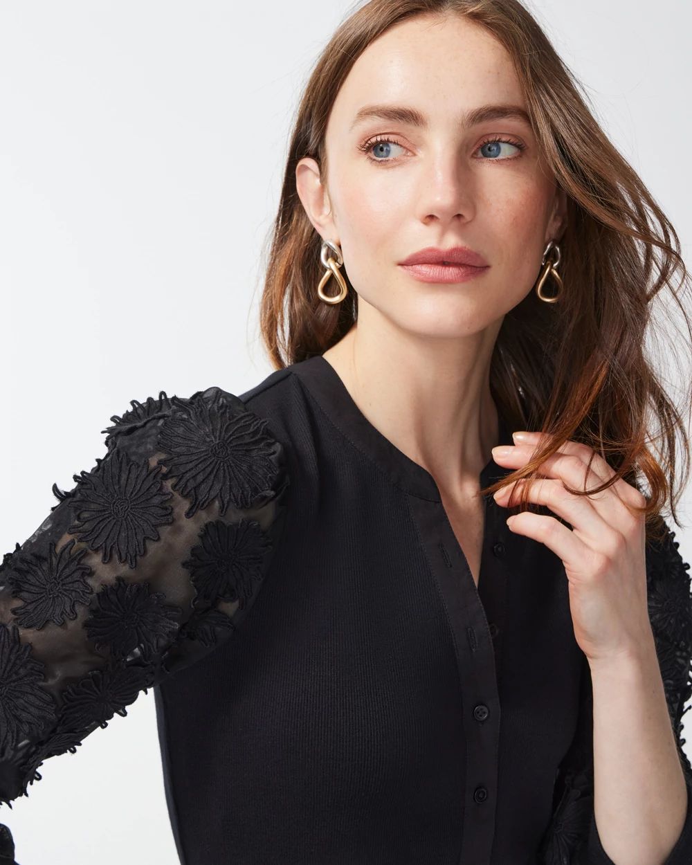 3D Floral Applique Sleeve Top