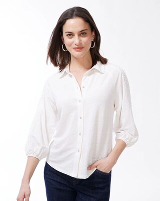 Linen-Blend Button Down Tee