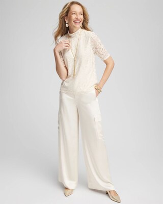 Lace Mock-Neck Short Sleeve Tee click to view larger image.