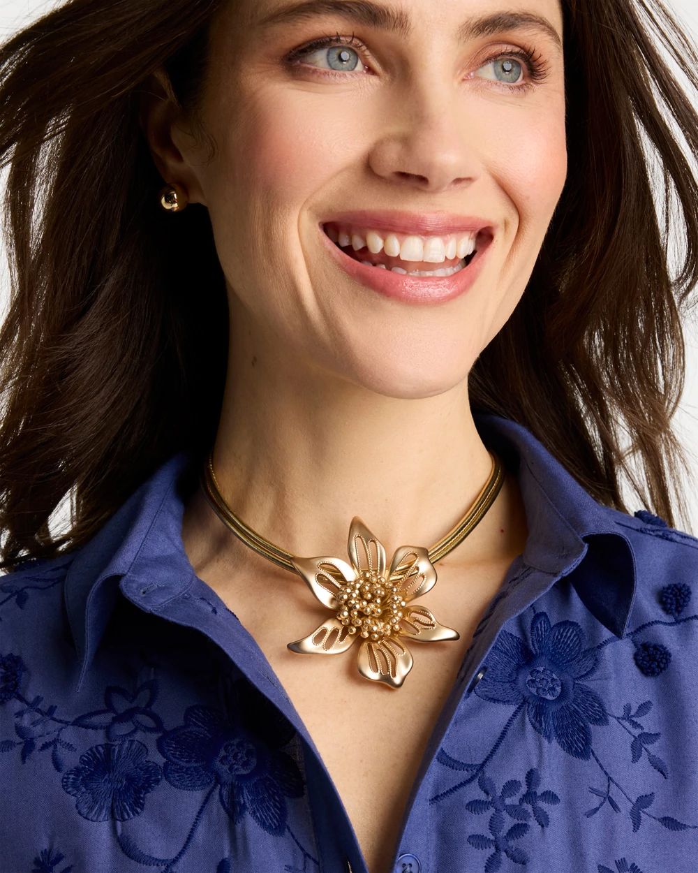 Gold Flower Pendant Necklace click to view larger image.