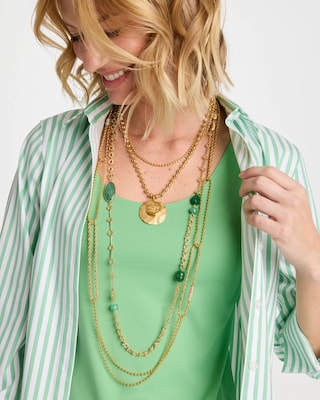 Green Accent Long Single Strand Necklace click to view larger image.