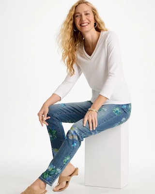 Trim Detail Cotton Stretch 3/4 Sleeve Tee click to view larger image.