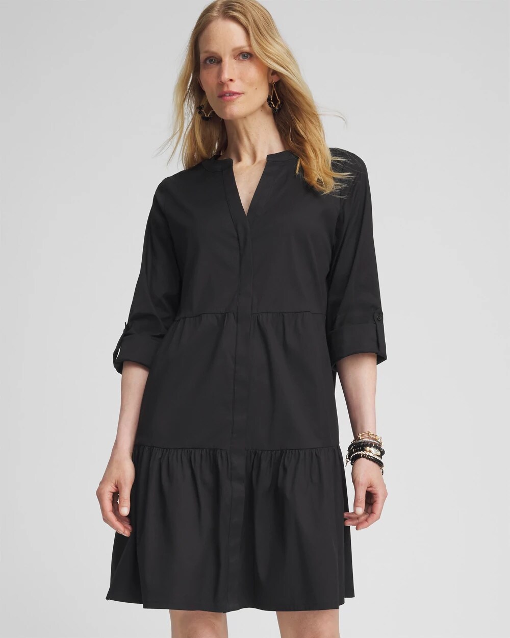 Poplin Roll Tab Sleeve Dress
