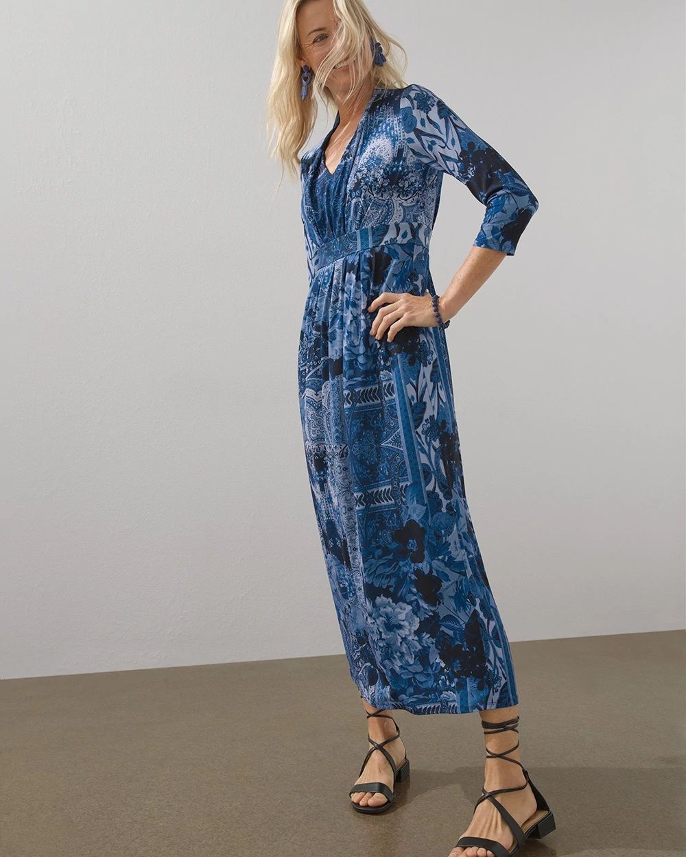 Tapestry Print Pleated Maxi Dress