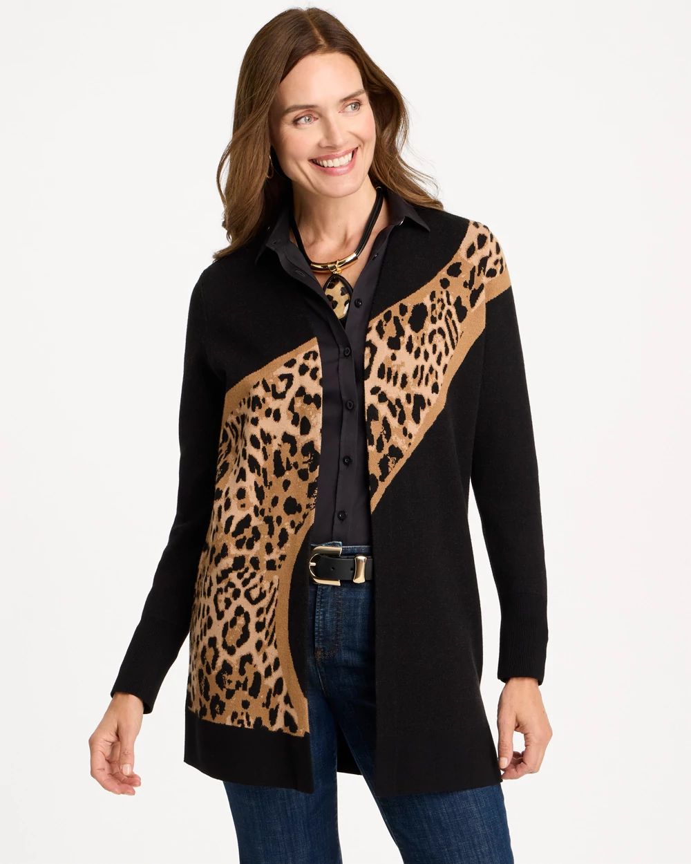 Ella Animal Jacquard Open-Front Cardigan