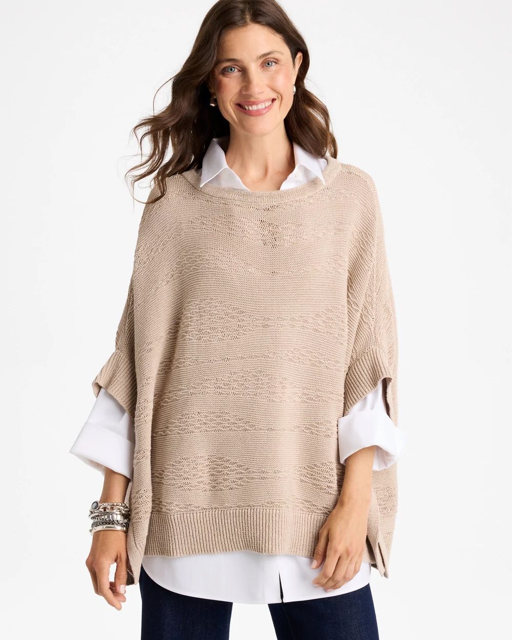Cotton-Blend Sweater Poncho