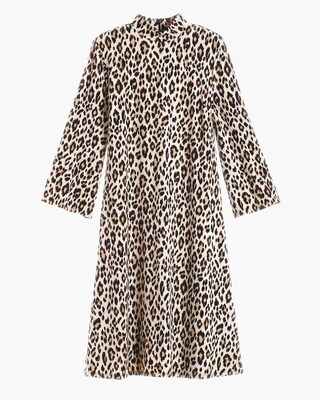 Leopard-Print Mock Neck Short Dress