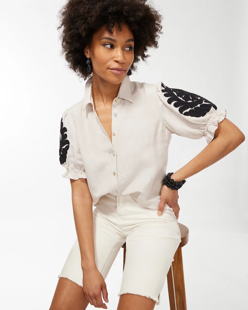 Linen Blend Applique Shirt