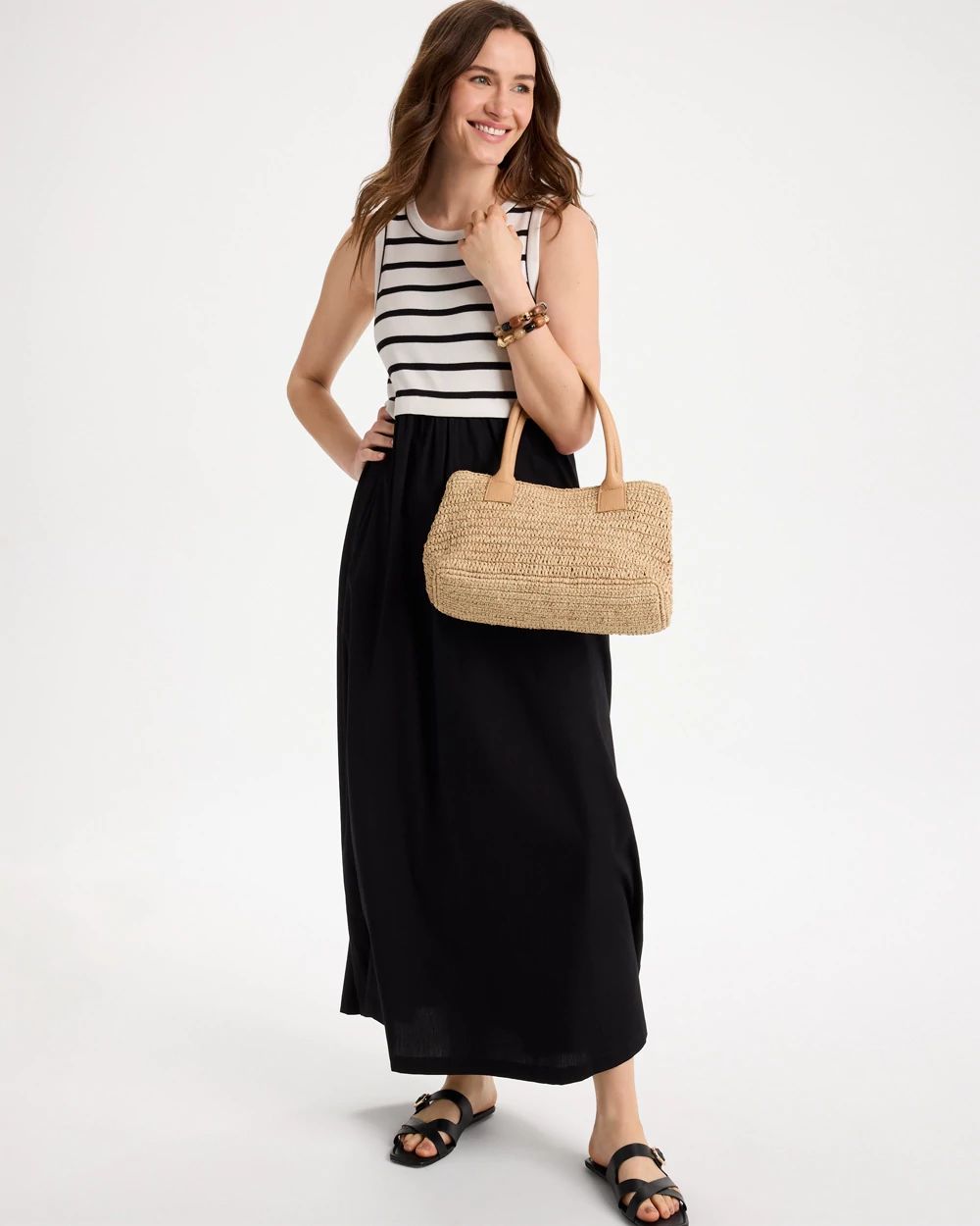 Poplin Cotton Rib Mix Dress click to view larger image.