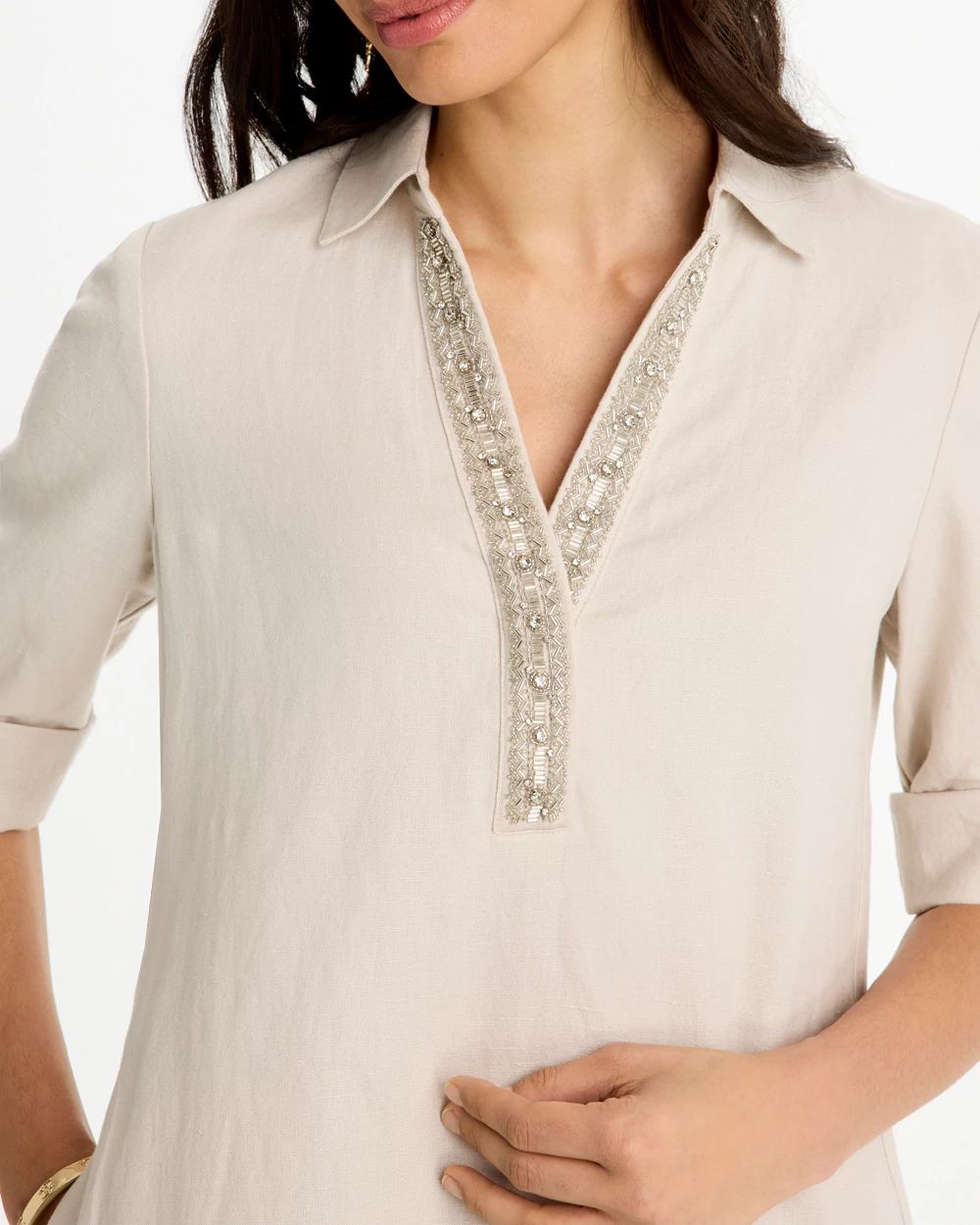 Embellished Linen Dress click to view larger image.