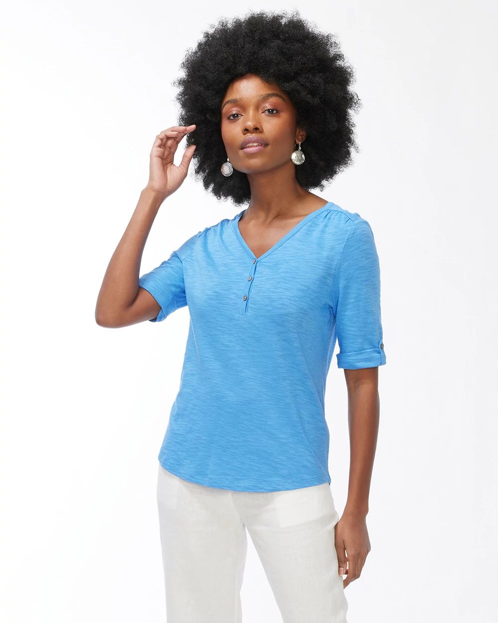 Henley Elbow Sleeve Slub Tee