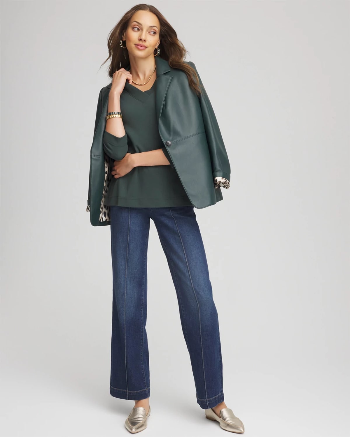 Chico's Pima Cotton 3/4 Sleeve Tee In Darkest Spruce In Green