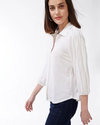 Linen-Blend Button Down Tee