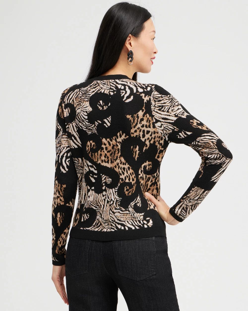 Jacquard Animal Print Cardigan Sweater