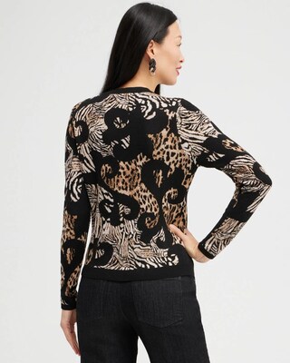 Jacquard Animal Print Cardigan Sweater
