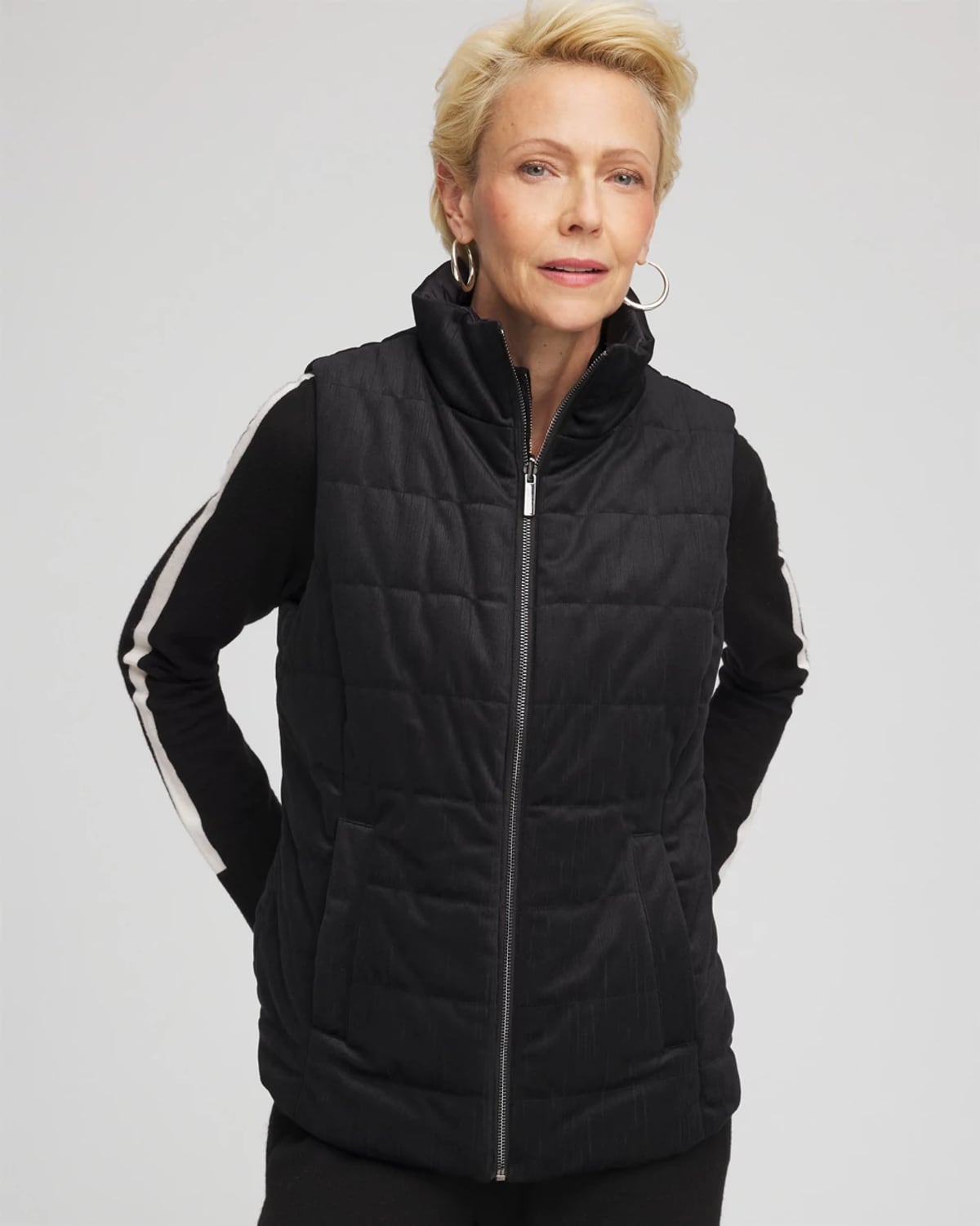 Chico's Reversible Velvet Puffer Vest In Black