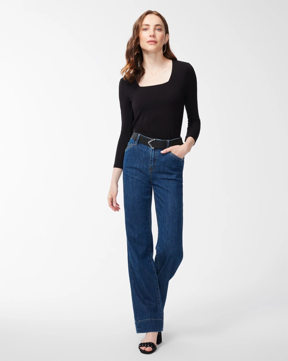 Chico's Touch Of Cool Square Neck Tee In Black Size 8/10 | In Black
