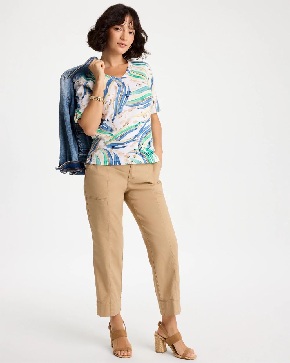 Printed Pima Elbow-Sleeve Tee click to view larger image.