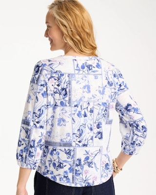 Elle Puff Sleeve Cotton Slub Henley Tee click to view larger image.