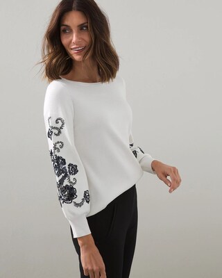 Contrast Beaded Pullover Sweater