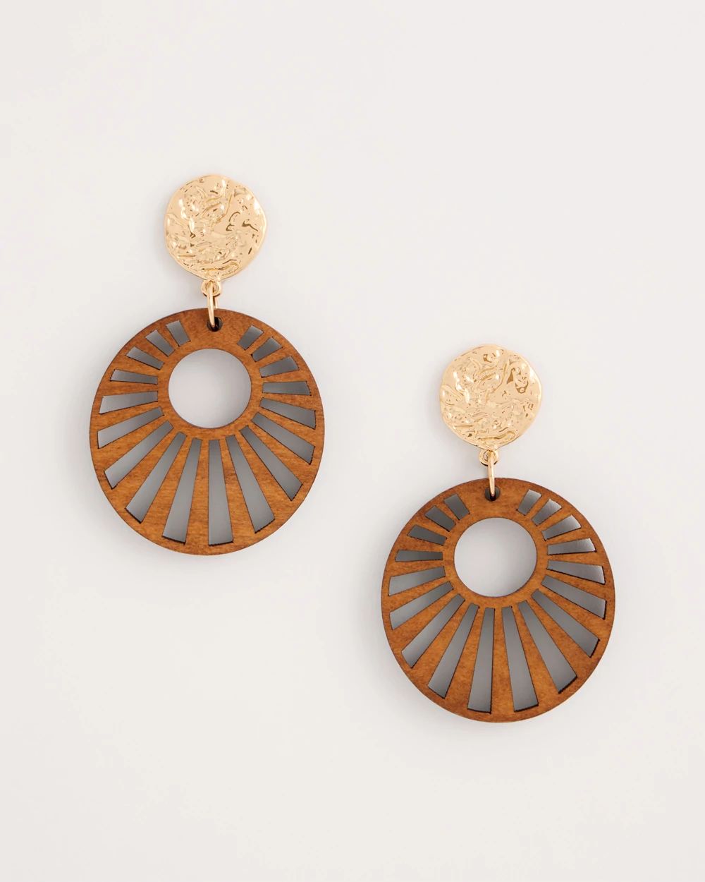 Wood Carved Sun Drop Earrings