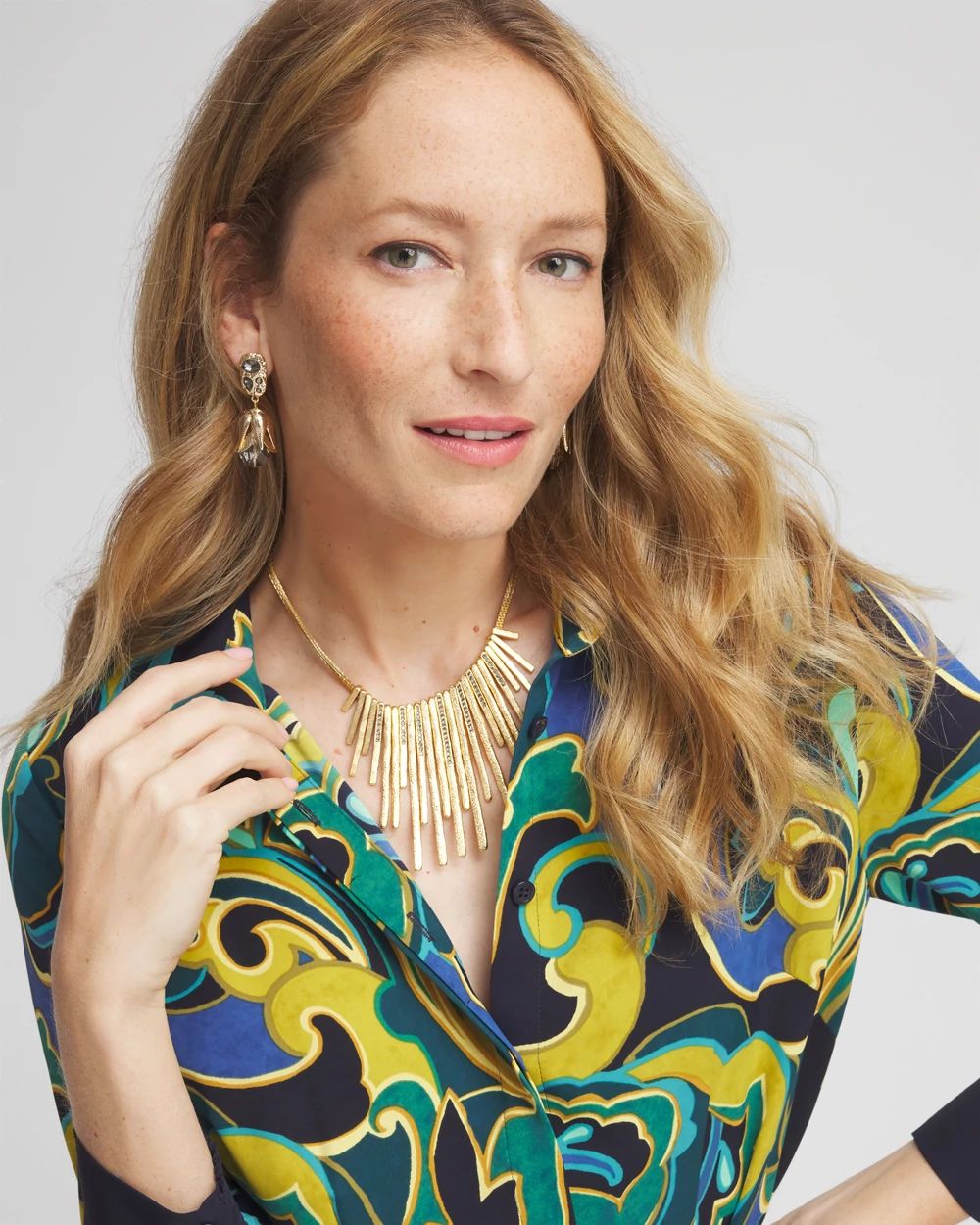 Brushed Gold Tone Bib Necklace