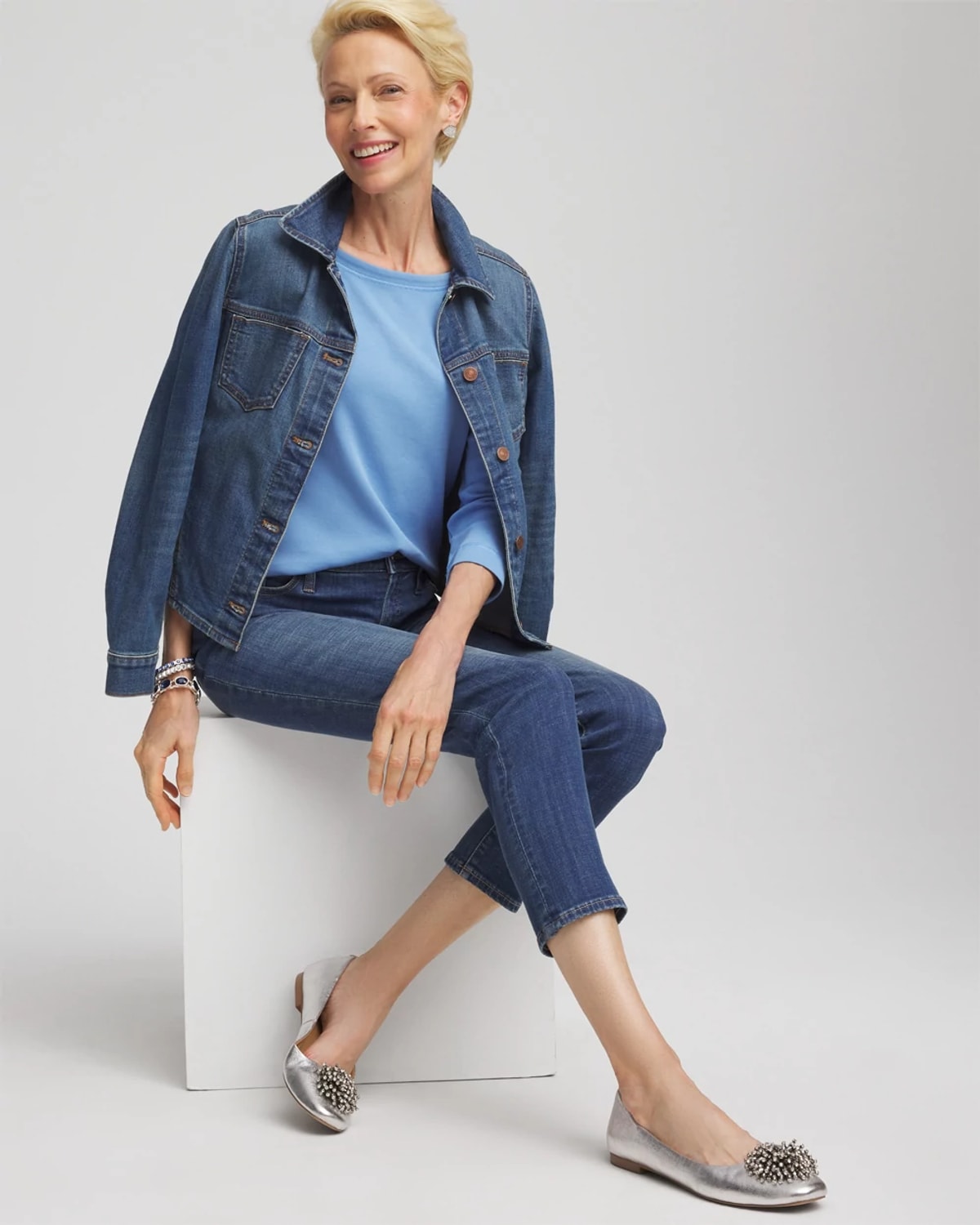 Chico's Pima Cotton 3/4 Sleeve Tee In Tidal Blue