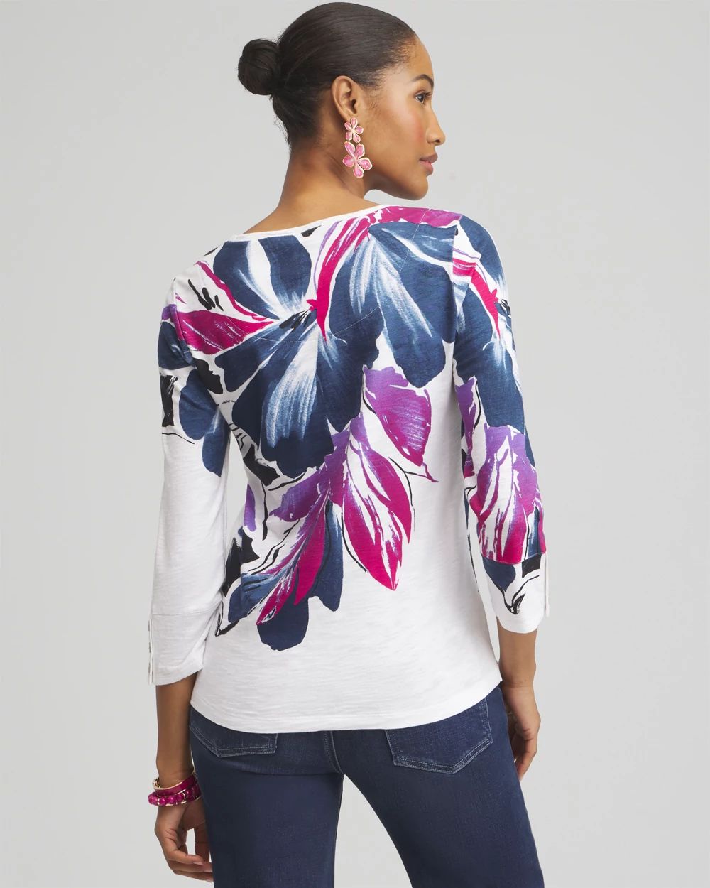 Floral 3/4 Sleeve Button Tee