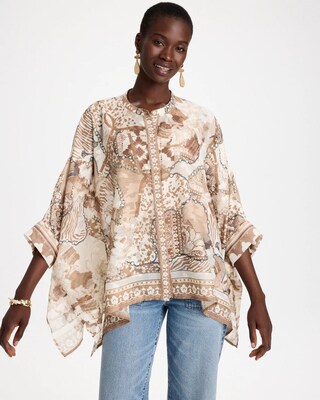Printed Button-Down Poncho