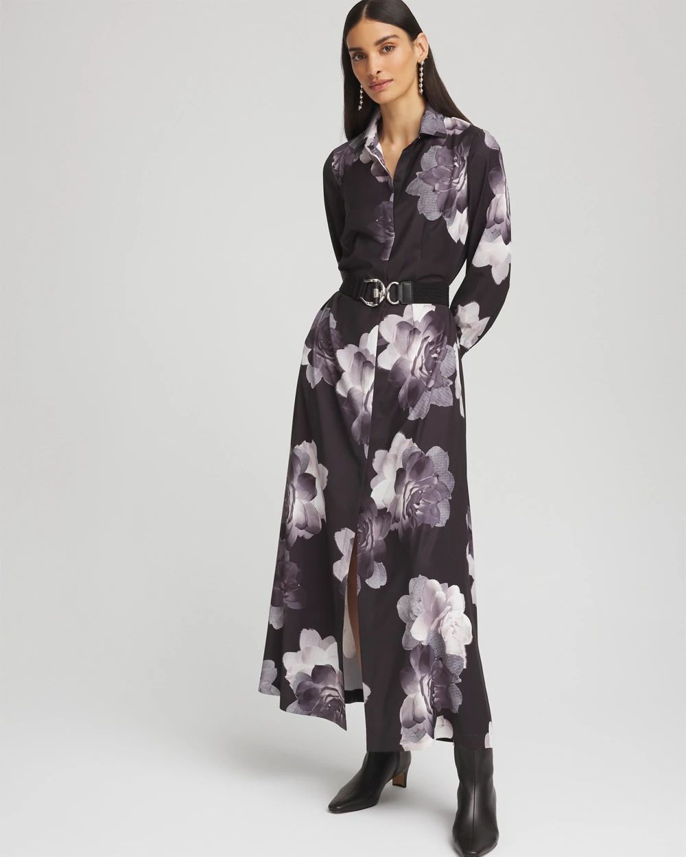 Floral Print Maxi Shirt Dress