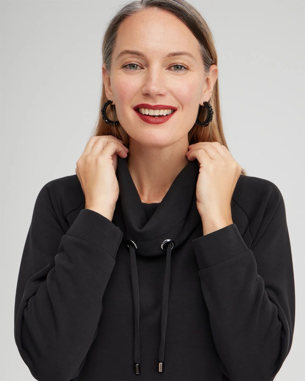 Zenergy® Sueded Scuba Cowl Neck Pullover