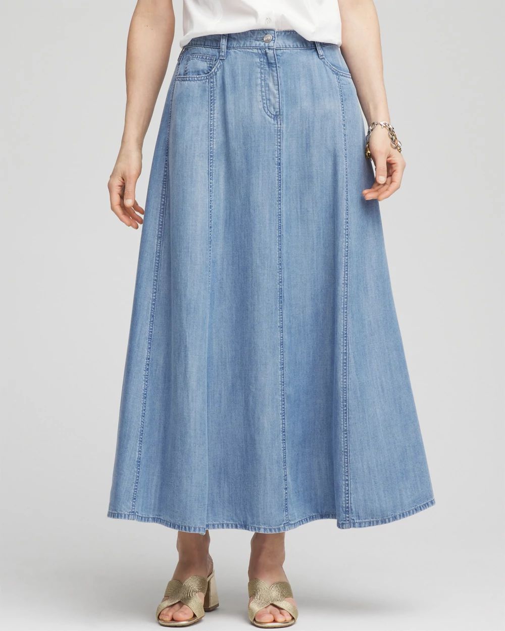 Tencel™ Denim Pull-On Pleated Midi Skirt