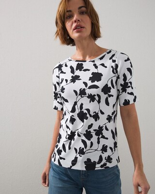 Pima Floral Elbow Sleeve Tee