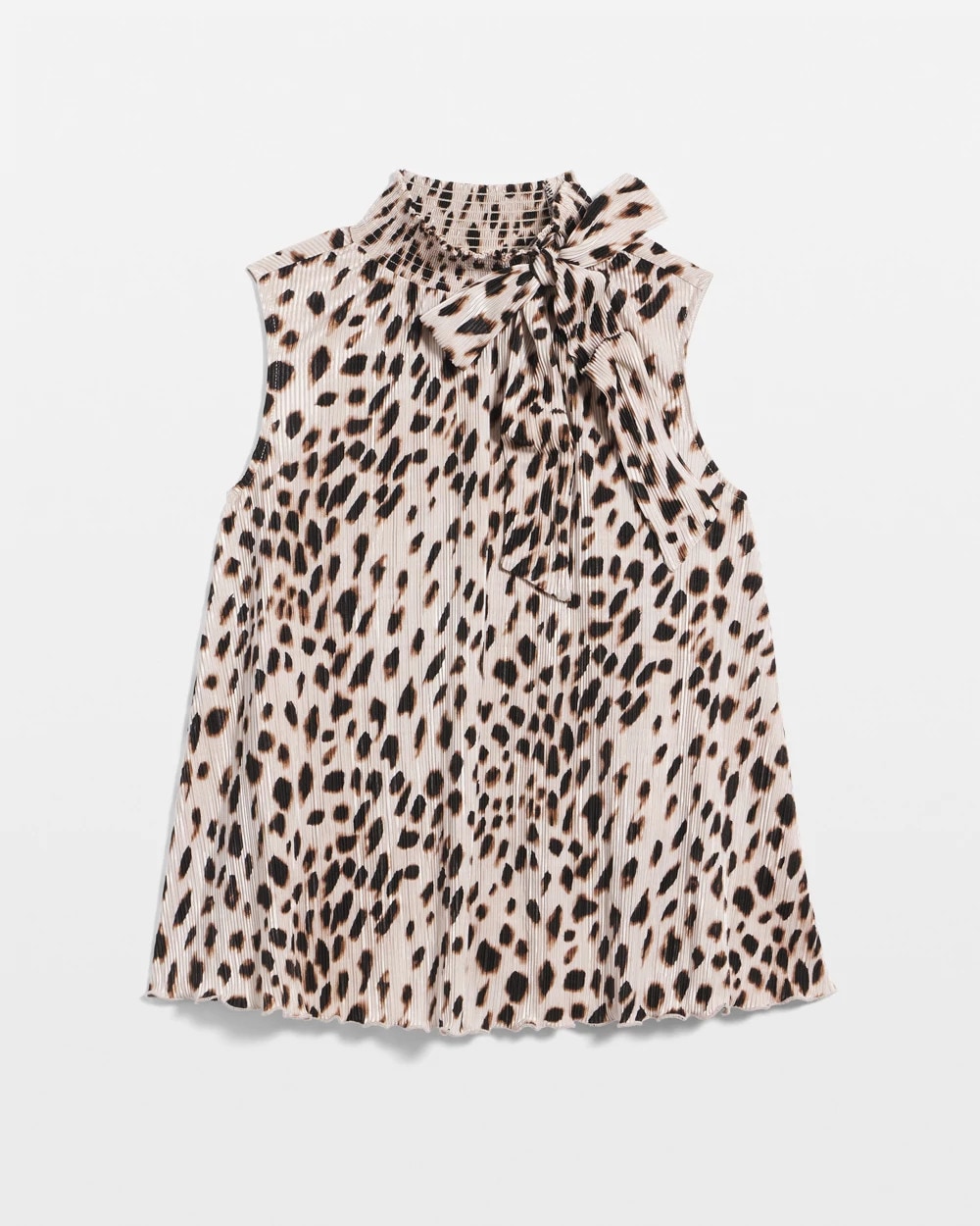 Pleated Smocked Tie-Neck Top
