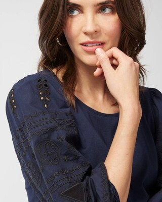 Embroidered Puff Sleeve Top