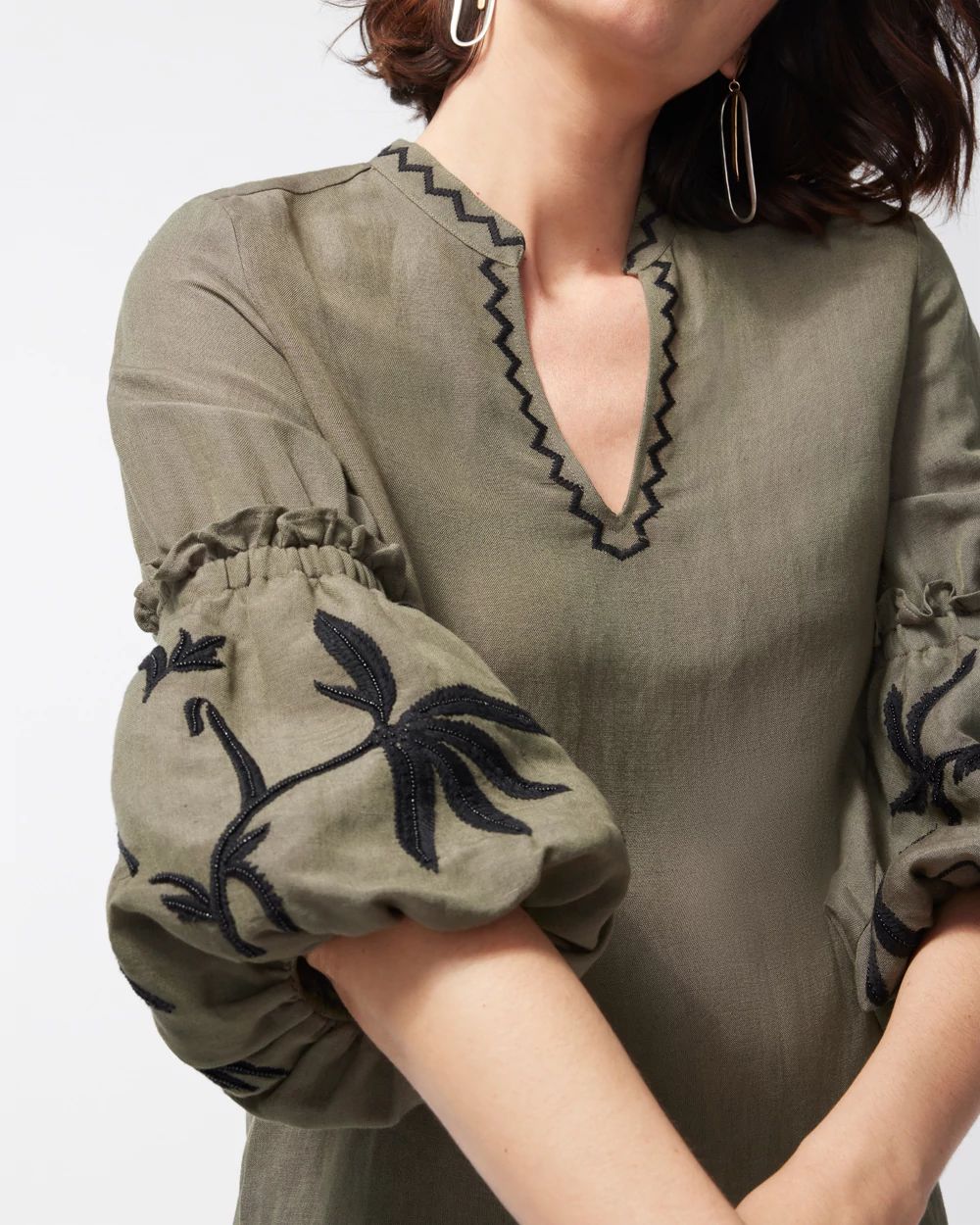 Linen Blend Lantern Sleeve Top