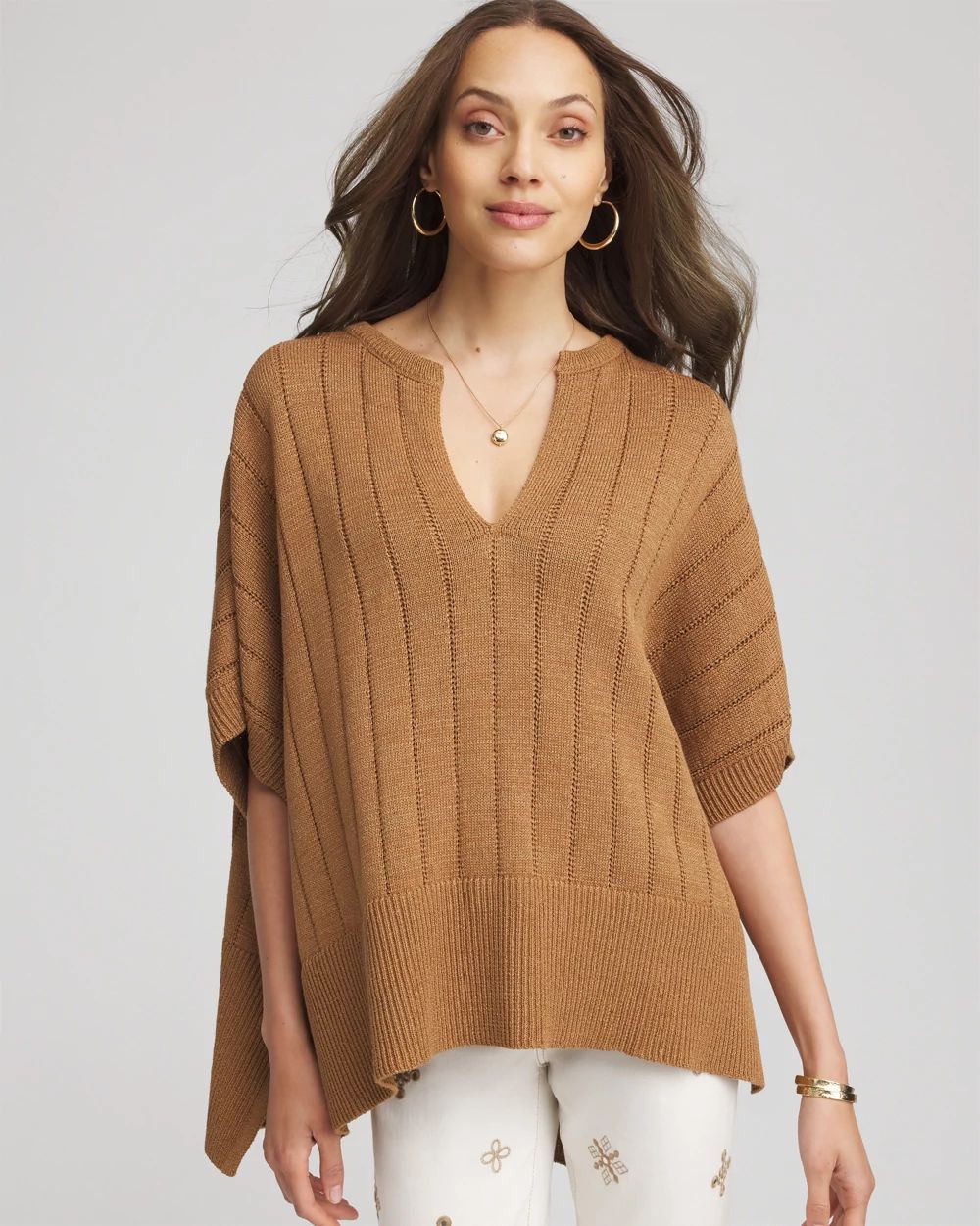Open-Knit Splitneck Poncho