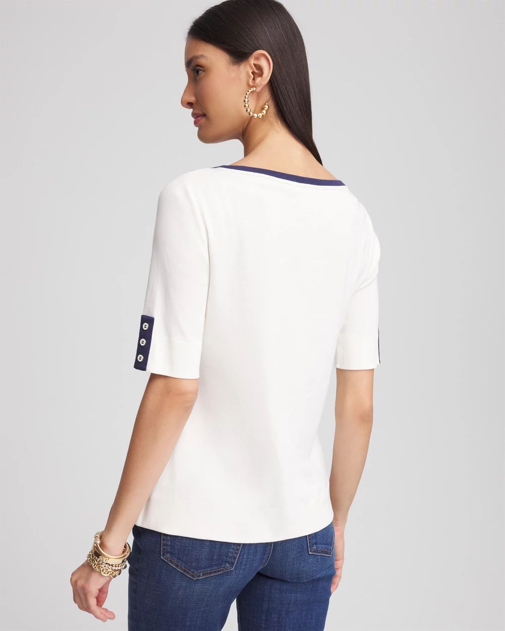 Pima Colorblock Bateau-Neck Tee