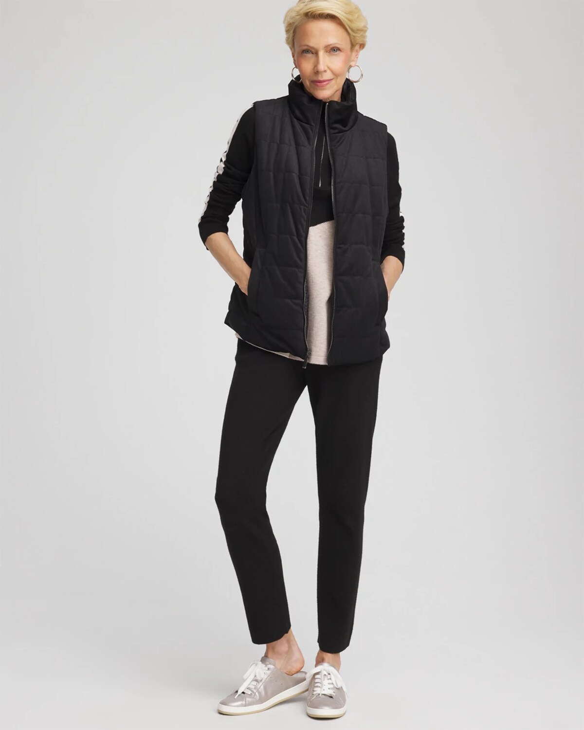 Chico's Reversible Velvet Puffer Vest In Black In Black