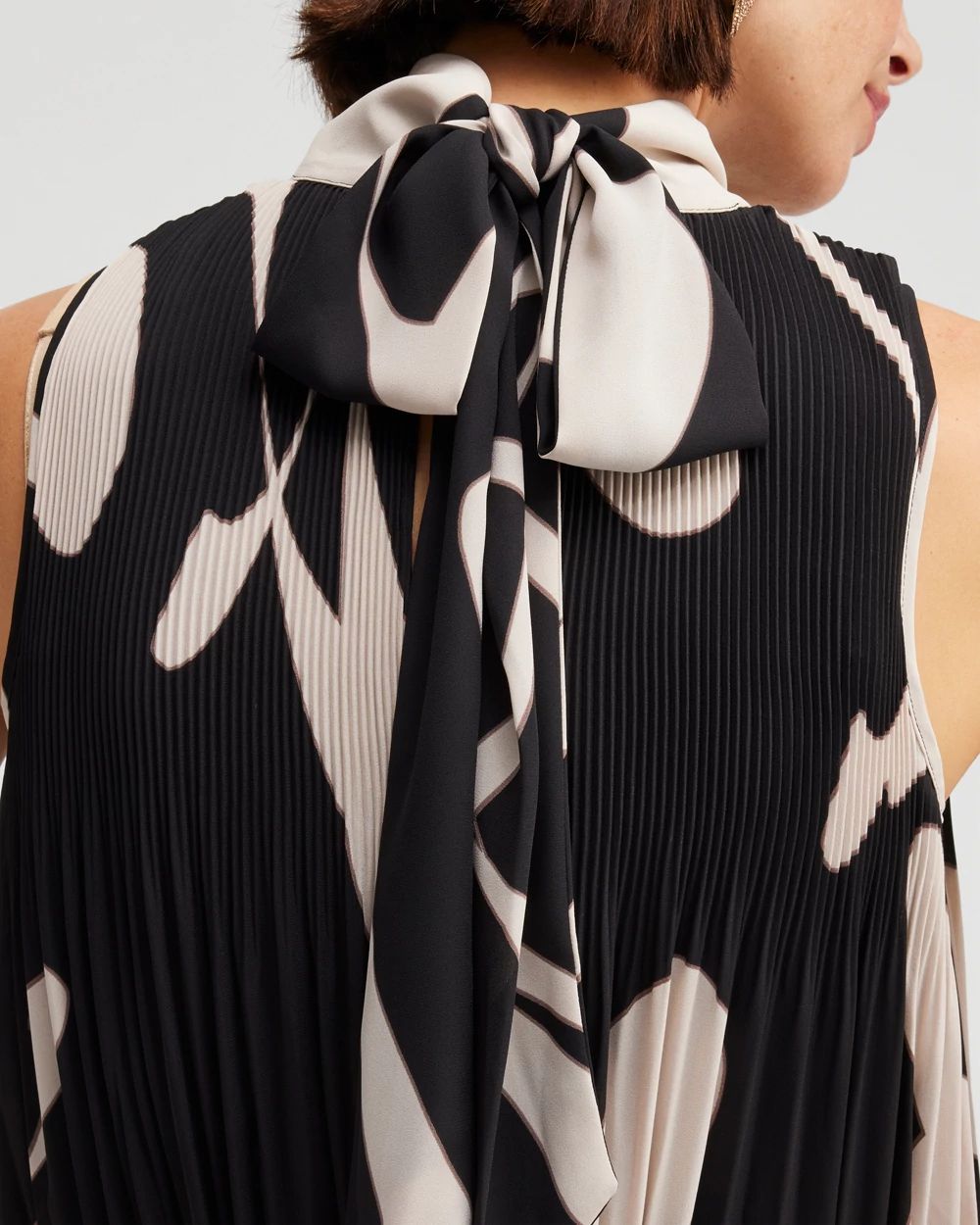 Black Label Pleated Tie Neck Dress