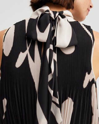 Black Label Pleated Tie Neck Dress
