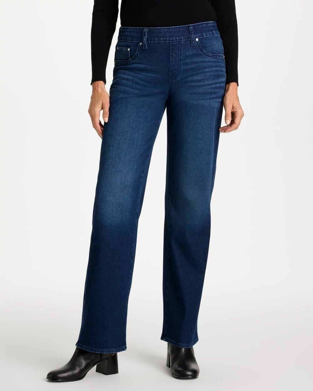 Pull-On Knit Denim Wide-Leg Jean
