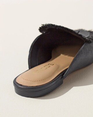 Black Fringe Raffia Mules