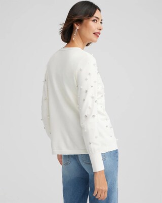 Faux Pearl & Rhinestone Cardigan Sweater
