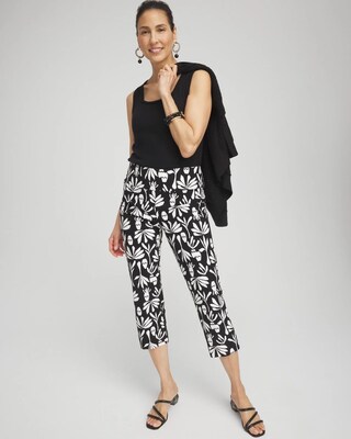 Wide Waistband Leaf Print Capris